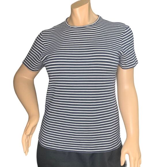 WAX London Top Short Sleeve Striped Crew Neck Pullover Blue/White Size L - Picture 1 of 8